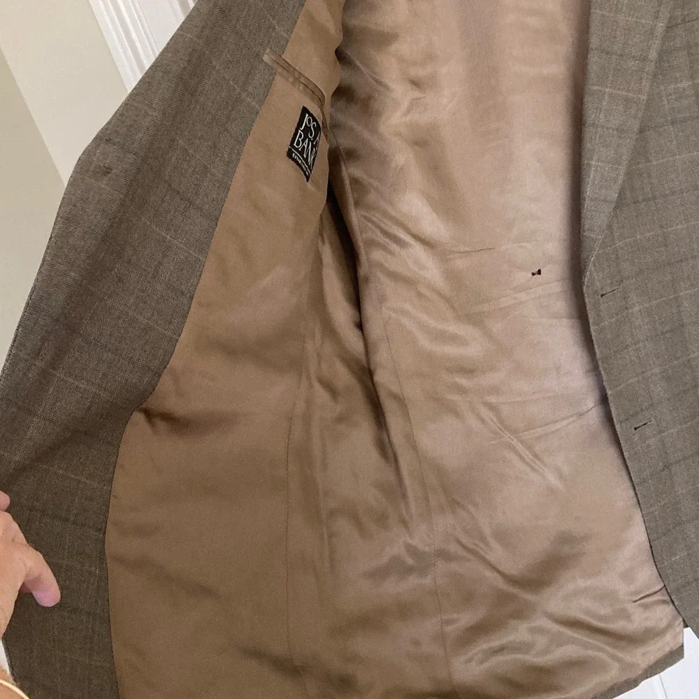 Joseph‎ A Bank Mens Classic Brown Plaid 2 Button Blazer Size 42R Office Career